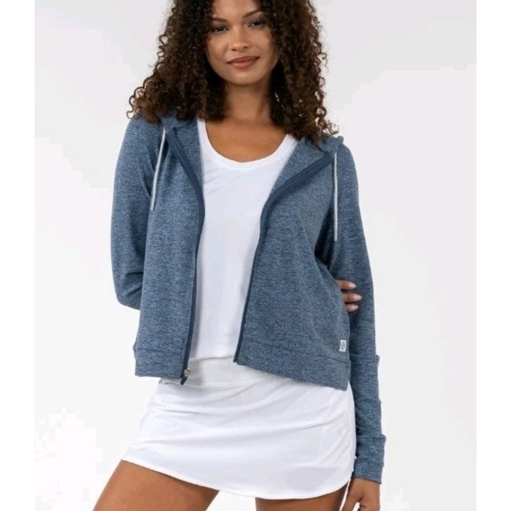 Rhoback Tempo‎ Performance Hoodie Womens M Blue Heather Full Zip Athleisure Soft